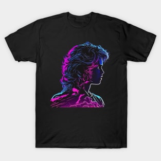 Synthwave cyberpunk woman with curly hair head sticker T-Shirt